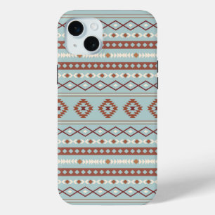 Aztec Mixed Motif Pattern Rusts Cream Blue iPhone 15 Plus Case
