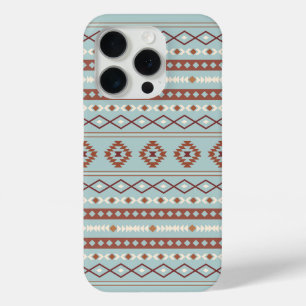 Aztec Mixed Motif Pattern Rusts Cream Blue iPhone 15 Pro Case