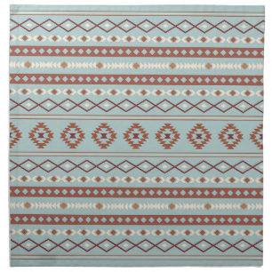 Aztec Mixed Motif Pattern Rusts Cream Blue Cloth Napkin