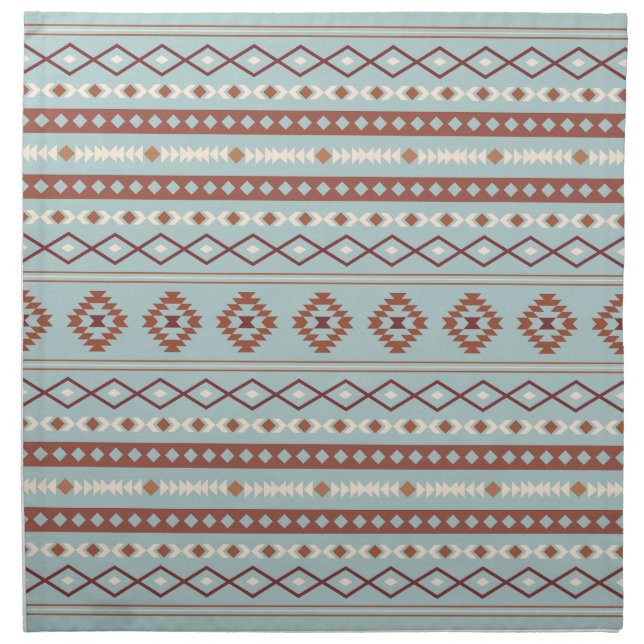 Aztec Mixed Motif Pattern Rusts Cream Blue Cloth Napkin (Front)