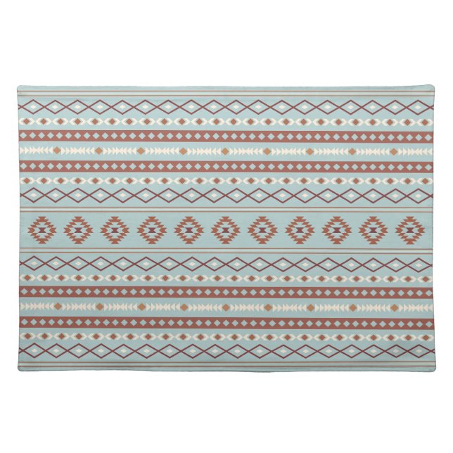 Aztec Mixed Motif Pattern Rusts Cream Blue Cloth Placemat (Front)