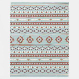 Aztec Mixed Motif Pattern Rusts Cream Blue Fleece Blanket