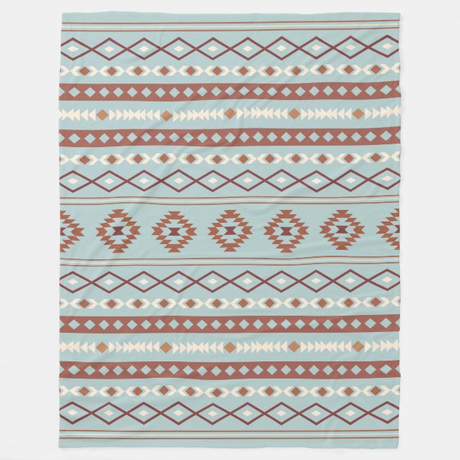 Aztec Mixed Motif Pattern Rusts Cream Blue Fleece Blanket (Front)