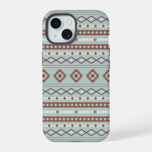 Aztec Mixed Motif Pattern Rusts Cream Blue iPhone 15 Case