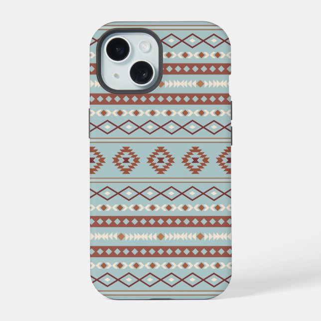 Aztec Mixed Motif Pattern Rusts Cream Blue iPhone 15 Case (Back)