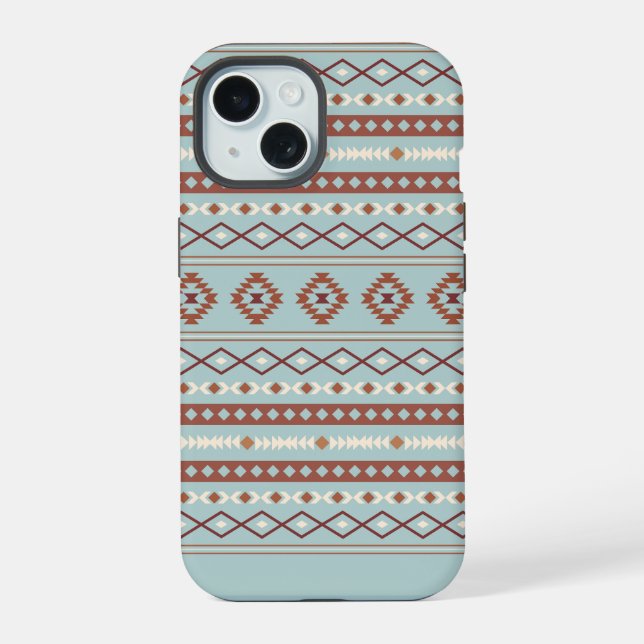 Aztec Mixed Motif Pattern Rusts Cream Blue Iphone Case (Back)