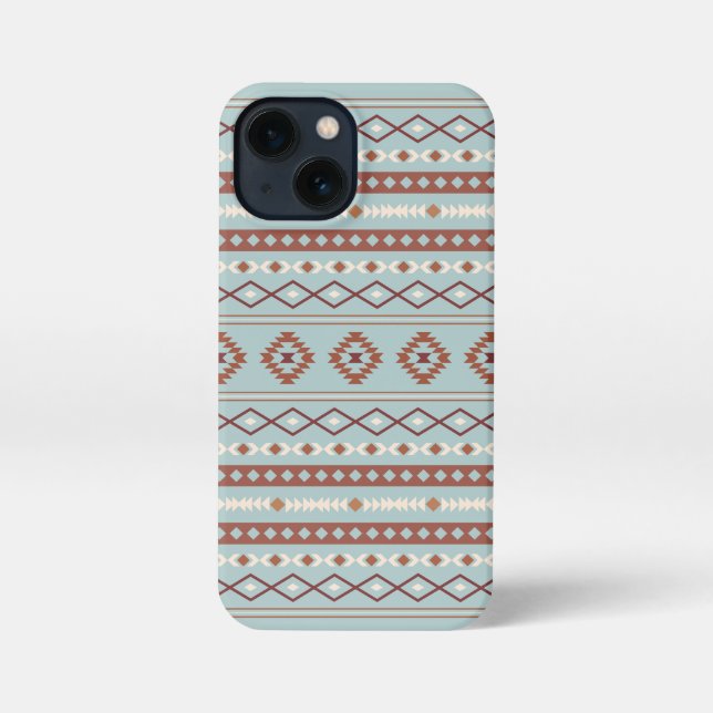 Aztec Mixed Motif Pattern Rusts Cream Blue iPhone Case (Back)