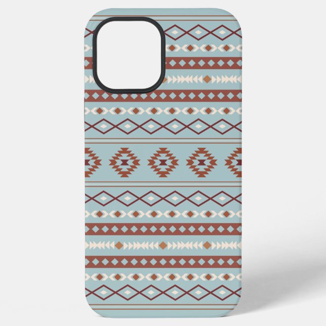 Aztec Mixed Motif Pattern Rusts Cream Blue iPhone Case (Back)