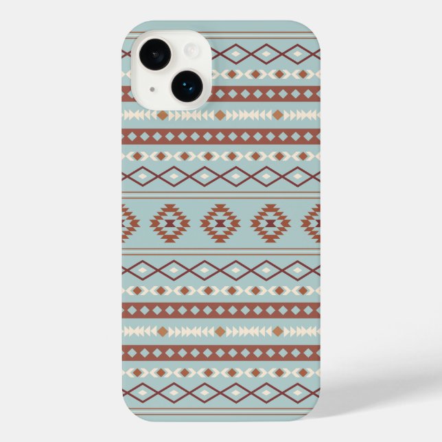 Aztec Mixed Motif Pattern Rusts Cream Blue iPhone Case (Back)