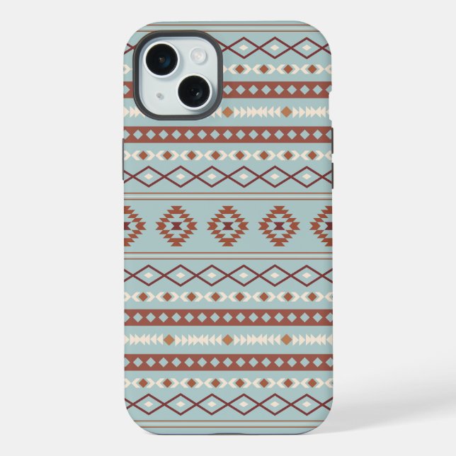 Aztec Mixed Motif Pattern Rusts Cream Blue iPhone Case (Back)