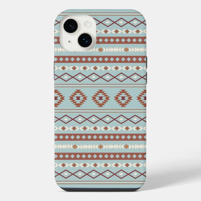 Aztec Mixed Motif Pattern Rusts Cream Blue iPhone Case (Back)