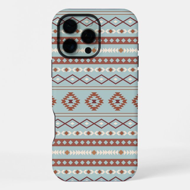 Aztec Mixed Motif Pattern Rusts Cream Blue iPhone Case (Back)