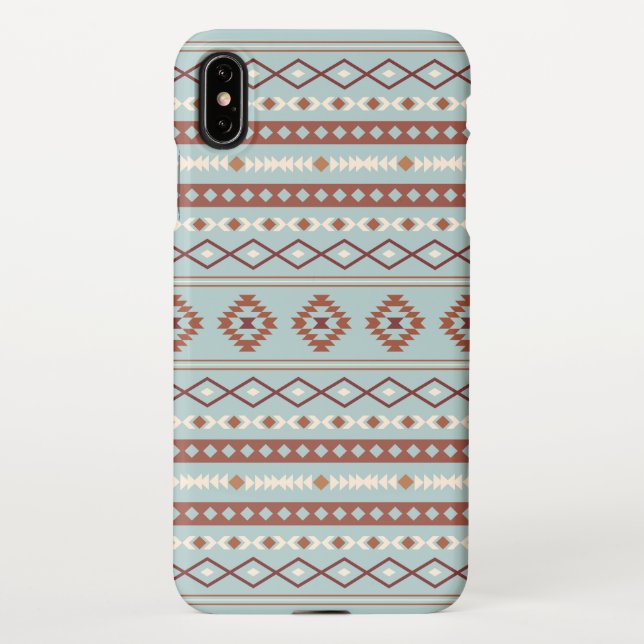 Aztec Mixed Motif Pattern Rusts Cream Blue iPhone Case (Back)