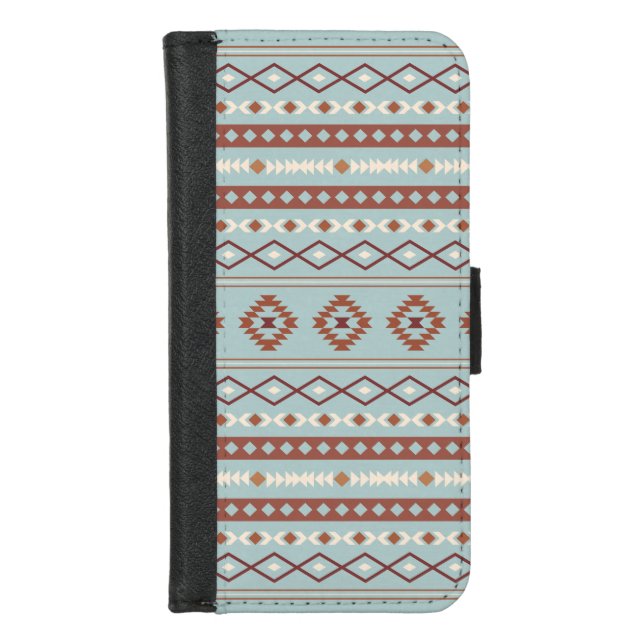 Aztec Mixed Motif Pattern Rusts Cream Blue iPhone Wallet Case (Front)