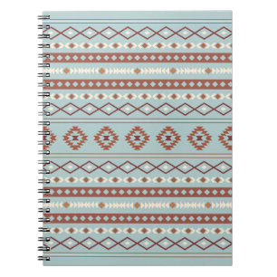 Aztec Mixed Motif Pattern Rusts Cream Blue Notebook