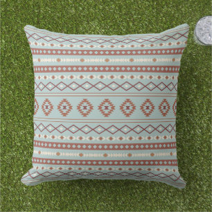 Aztec Mixed Motif Pattern Rusts Cream Blue Outdoor Pillow