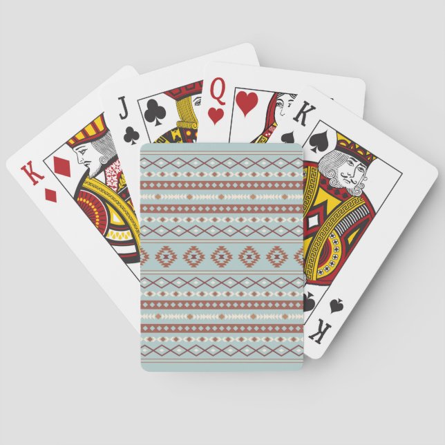 Aztec Mixed Motif Pattern Rusts Cream Blue Poker Cards (Back)