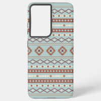 Aztec Mixed Motif Pattern Rusts Cream Blue