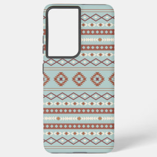 Aztec Mixed Motif Pattern Rusts Cream Blue Samsung Galaxy S21 Ultra Case
