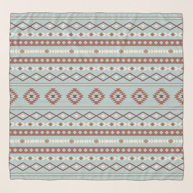 Aztec Mixed Motif Pattern Rusts Cream Blue Scarf (Front)