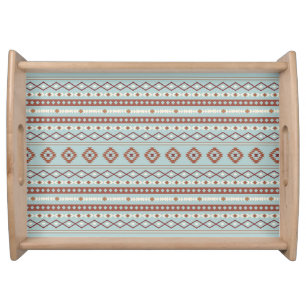 Aztec Mixed Motif Pattern Rusts Cream Blue Serving Tray