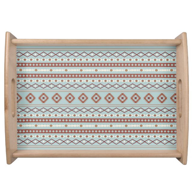 Aztec Mixed Motif Pattern Rusts Cream Blue Serving Tray (Front)