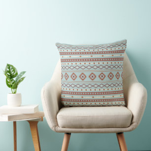 Aztec Mixed Motif Pattern Rusts Cream Blue Throw Pillow