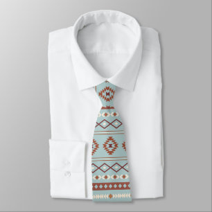 Aztec Mixed Motif Rpt Pattern Rusts Cream Blue Neck Tie