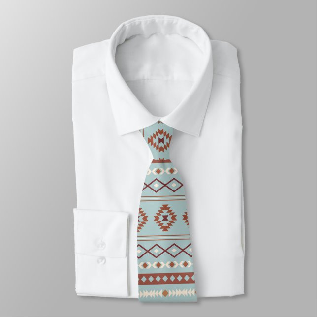 Aztec Mixed Motif Rpt Pattern Rusts Cream Blue Neck Tie (Tied)