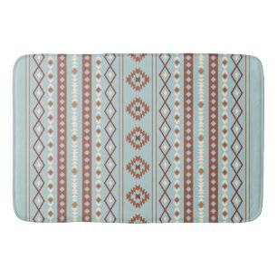 Aztec Mixed Motif V Pattern Rusts Cream Blue Bath Mat