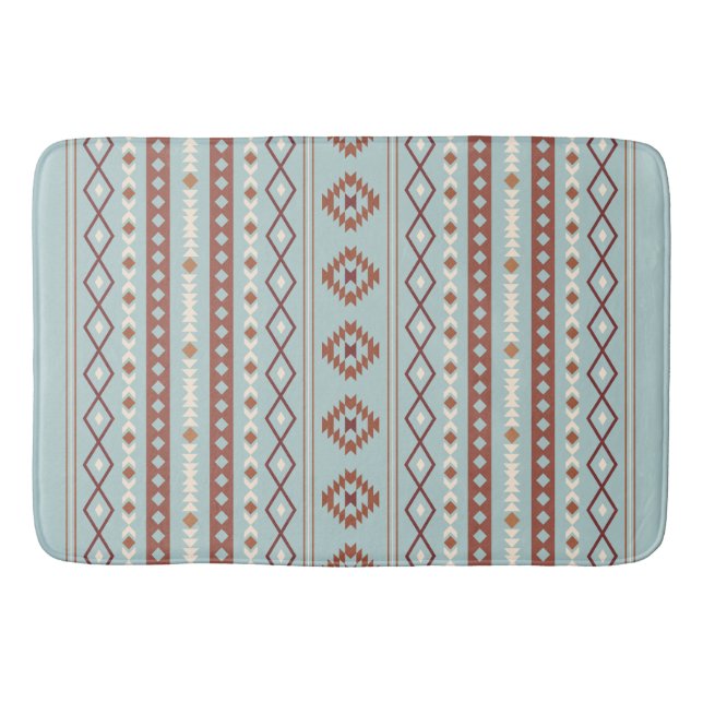 Aztec Mixed Motif V Pattern Rusts Cream Blue Bath Mat (Front)