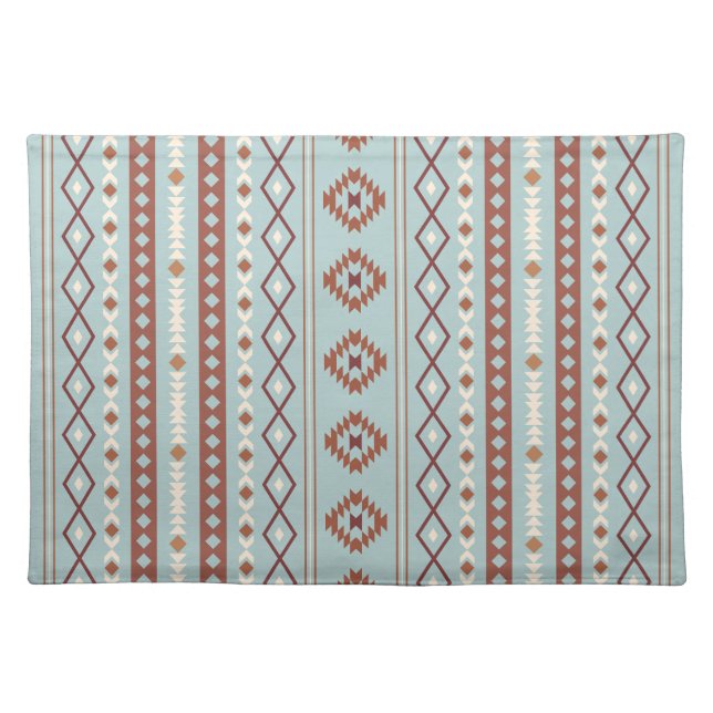 Aztec Mixed Motif V Pattern Rusts Cream Blue Cloth Placemat (Front)