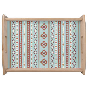 Aztec Mixed Motif V Pattern Rusts Cream Blue Serving Tray
