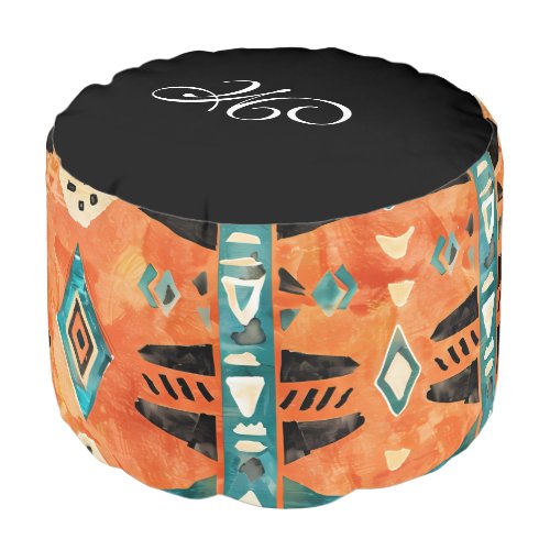*~* AZTEC MONOGRAM Bright Happy Colors Pouf