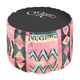 *~* AZTEC MONOGRAM Bright Happy Colors Pouf