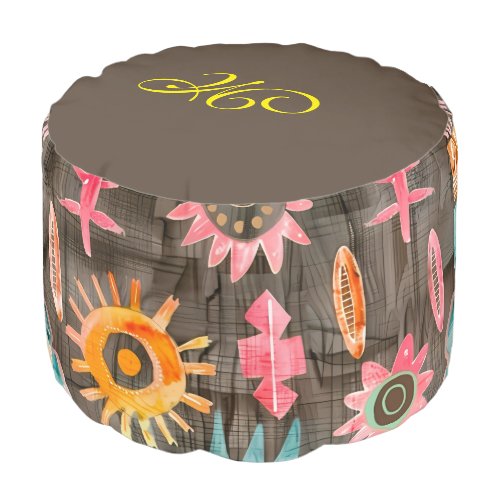 *~* AZTEC MONOGRAM Tribal Native American Pouf