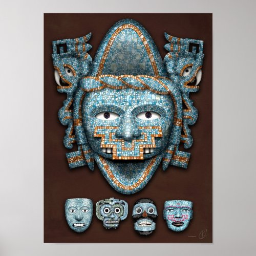 Aztec Mosaic Masks Poster