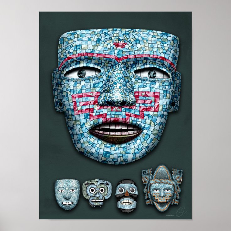 Aztec Mosaic Masks Poster | Zazzle