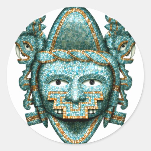 Aztec Mosaic Quetzalcoatl Mask Classic Round Sticker