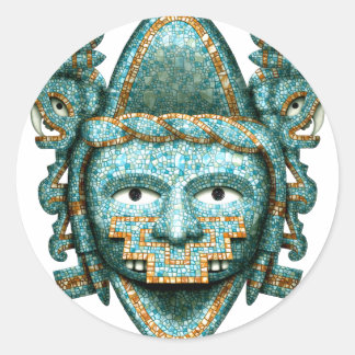 Aztec Mosaic Quetzalcoatl Mask Classic Round Sticker