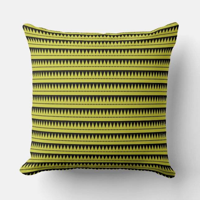 Aztec Mountains - Banana Yellow on Black Throw Pillow (Front)