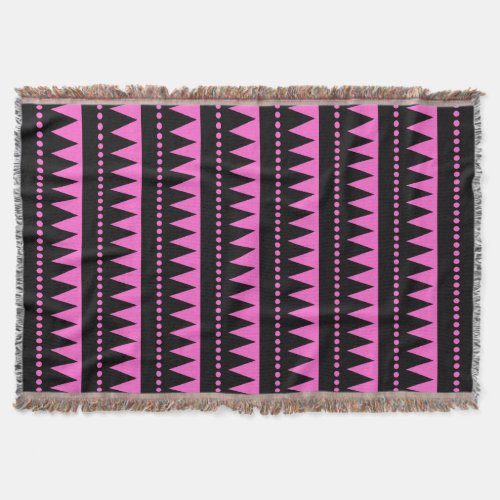 Aztec Mountains _ Black and Deep Pink Throw Blanket