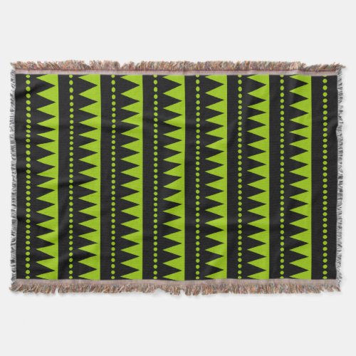 Aztec Mountains _ Black and Martian Green Throw Blanket