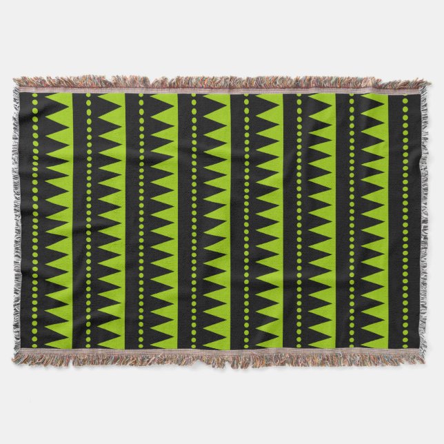 Aztec Mountains - Black and Martian Green Throw Blanket (Front)