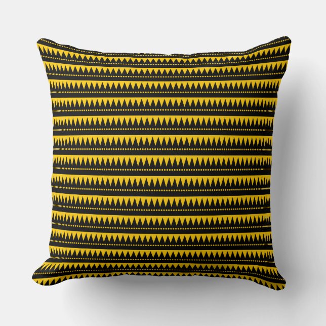 Aztec Mountains - Black on Amber Throw Pillow (Front)