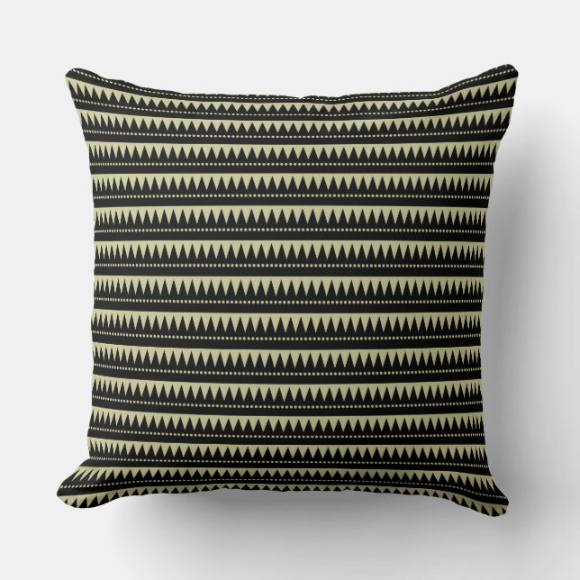 Aztec Mountains - Black on Light Khaki Throw Pillow (Front)