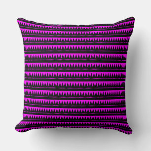 Aztec Mountains - Black on Magenta Throw Pillow