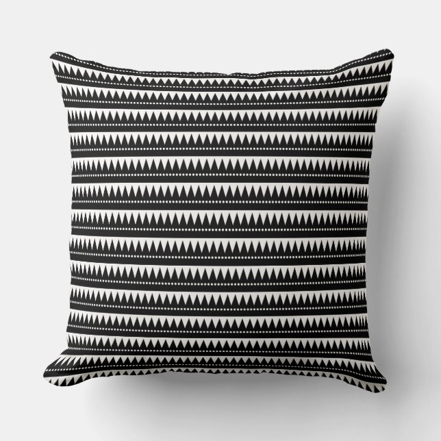 Aztec Mountains - Black on White Throw Pillow (Front)