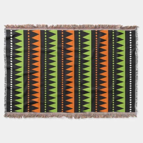 Aztec Mountains _ Black Orange Green and White Throw Blanket