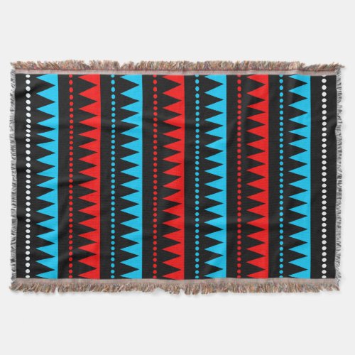 Aztec Mountains _ Black Red Sky Blue and White Throw Blanket